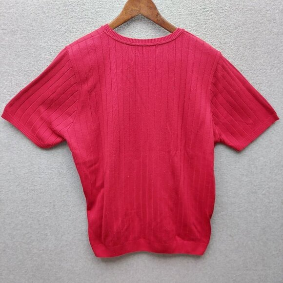 Alfred Dunner Red Argyle Knit Short Sleeve Sweater L 100% Acrylic Womens Pullove - Picture 3 of 3